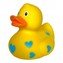 Утка Желтая в голубые сердечки FunnyDucks резиновая 0905