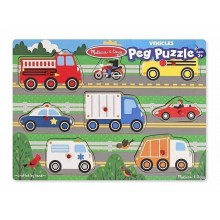 Деревянный формовой пазл Угадай машинку Wooden Peg Puzzle Vehicles Melissa & Doug