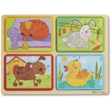 Деревянные пазлы в футляре Natural Play Wooden Puzzle: Playful Pals Игривые друзья Melissa & Doug MD31364