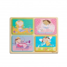 Деревянные пазлы в футляре Natural Play Wooden Puzzle: Little Princesses Маленькие принцессы Melissa & Doug MD31365